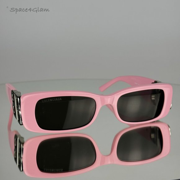 NEW Balenciaga BB0096S 012 Pink Silver Logo Grey Rectangle Unisex Sunglasses main image 6